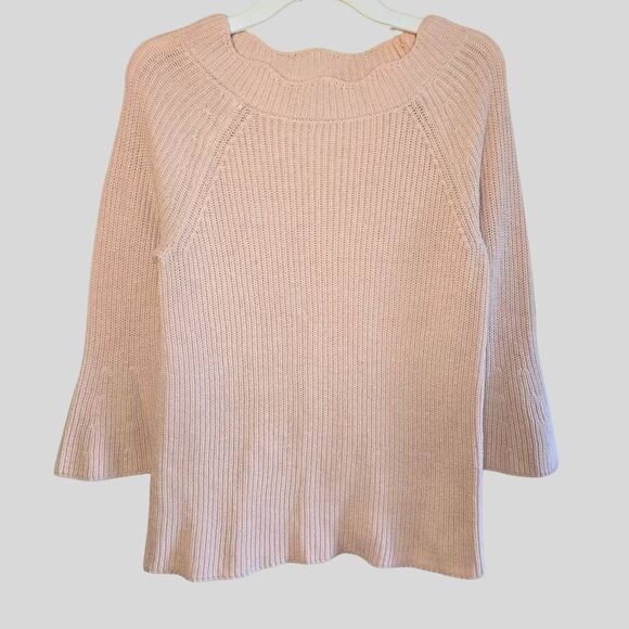 Chico’s Sweater Women’s Size Small Pink Knit Scalloped Neck Bell Sleeve Top - Picture 2 of 13